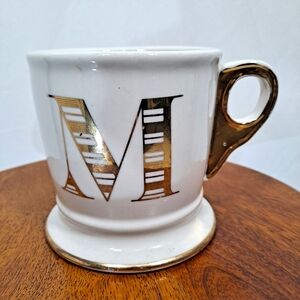 Anthropologie M Monogram Gold Trim 12oz Mug